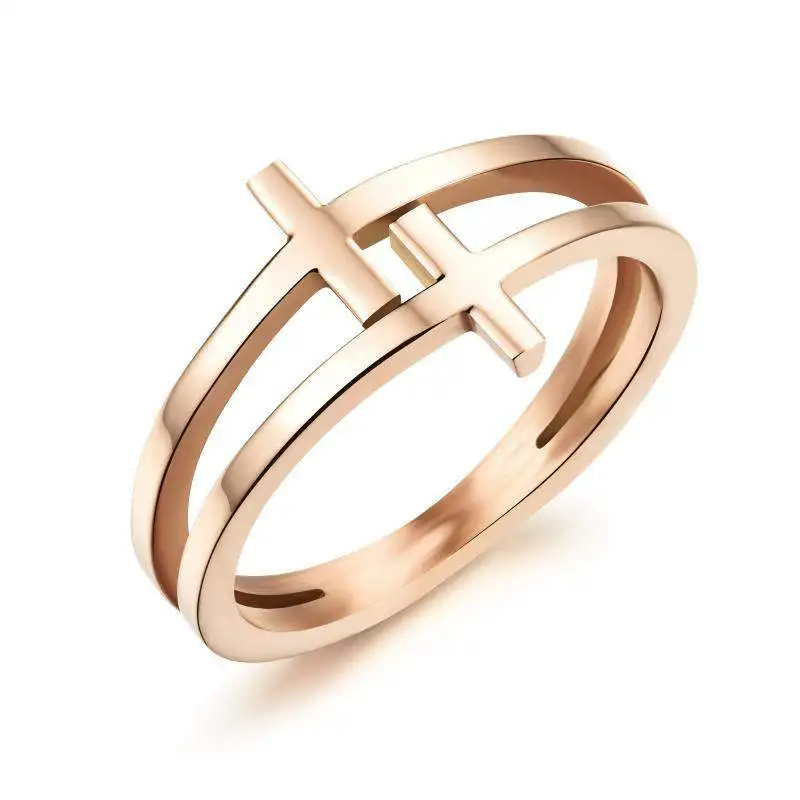 

Hemiston Rose Gold Individual Ring of Index Finger with Double-layer Cross Plated For Men or Women