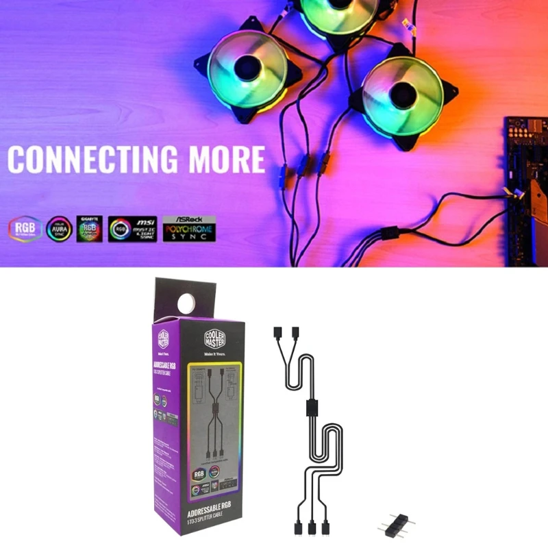 

1 to 3 3PIN 5V RGB Fan Adapter Connector ARGB Splitter Cable Computer Case Extension for MSI