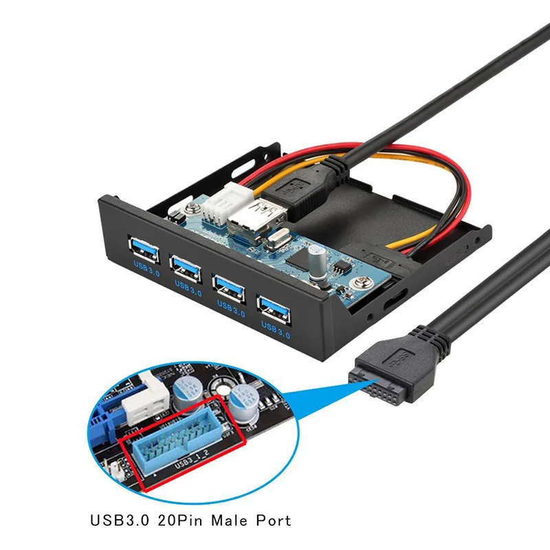 3," Передняя панель материнская плата 20Pin до 4 порта USB 3,0 концентратор адаптер Внутренний флоппи-отсек кронштейн w/SATA питания, 80 см кабель
