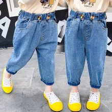 Коллекция года, осенний стиль, для детей возрастом от 1 года до 6 лет, модные милые трендовые универсальные джинсы в западном стиле