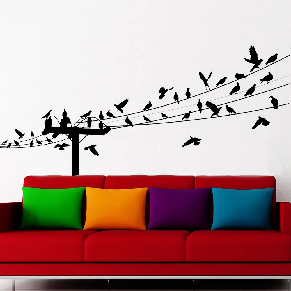 Wall Decal Sticker Home Decoration Electric Pole Birds Stickers House Accessory 