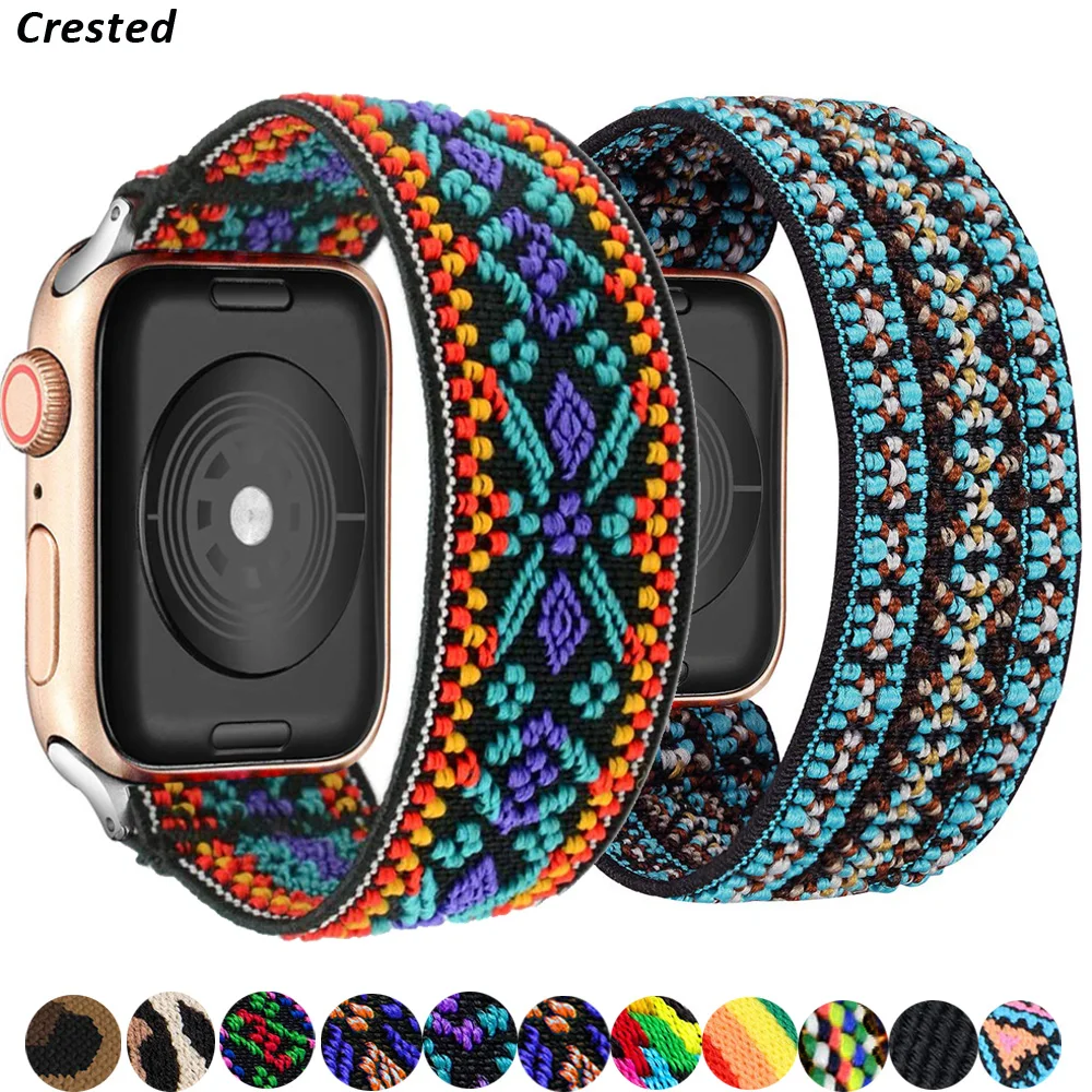 Ремешок для Apple watch band 40 мм 38 41 45 44 42 эластичный богемный Браслет-петля соло iWatch series