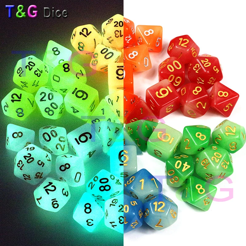 Двойной эффект Светящиеся в темноте кости зеленый цвет 7 шт./компл. D4 D6 D8 D10 % D12 D20 DND