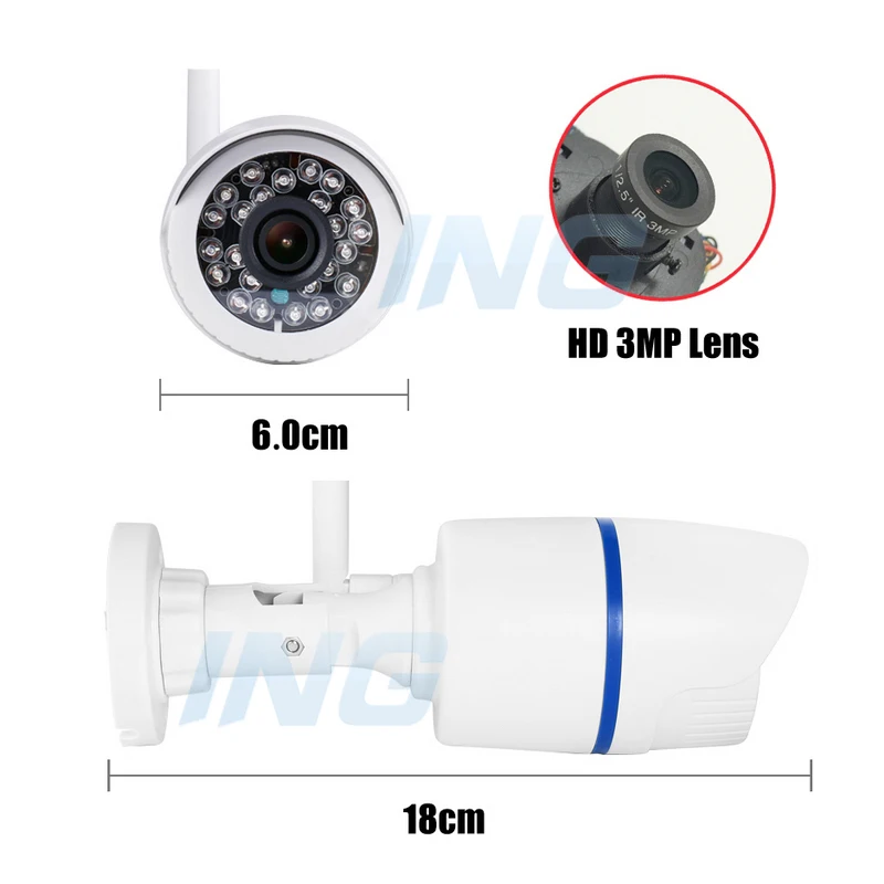 H.265 WIFI 3MP / 1080P Waterproof Bullet IP Camera 24LED Night Vision Outdoor Security CCTV Camera w/ SD Card Slot(Seetong