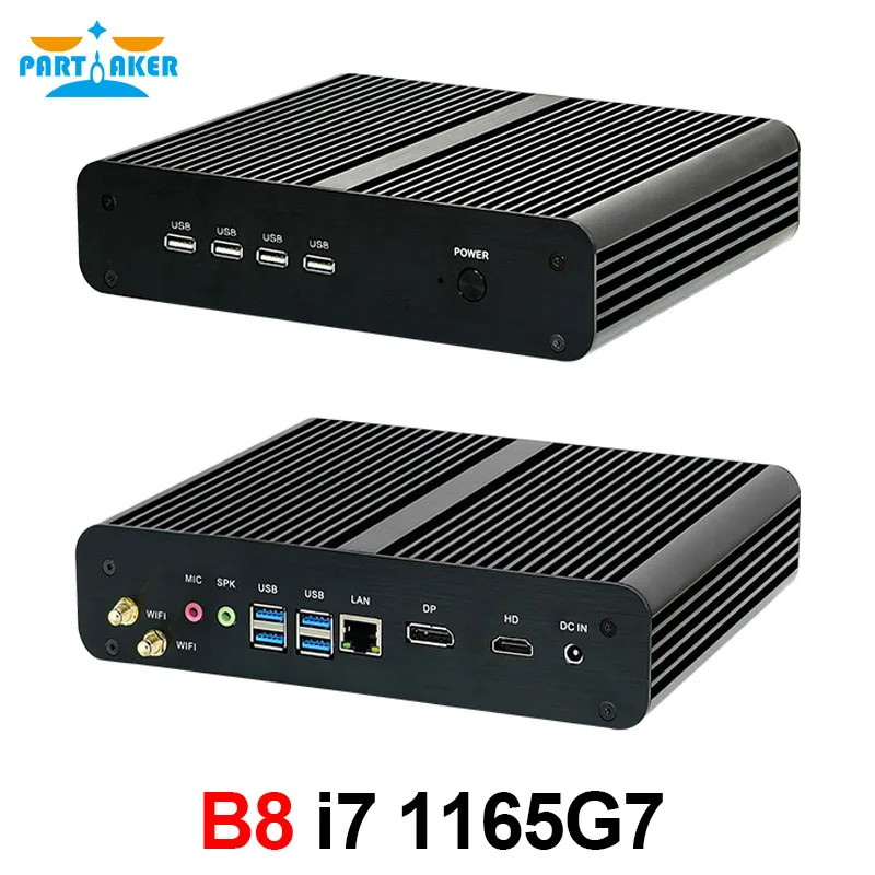 Partaker B8 11Th Gen Fanless Mini PC Intel Core i7 1165G7 Gaming Computer M.2 NVMe+Msata+2.5''SATA HTPC Nettop HDMI DP PC WiFi msecore intel 11th gen core i5 i7 i9 ddr4 mini pc windows 10 desktop computer gaming pc linux nettop htpc hdmi wifi bluetooth