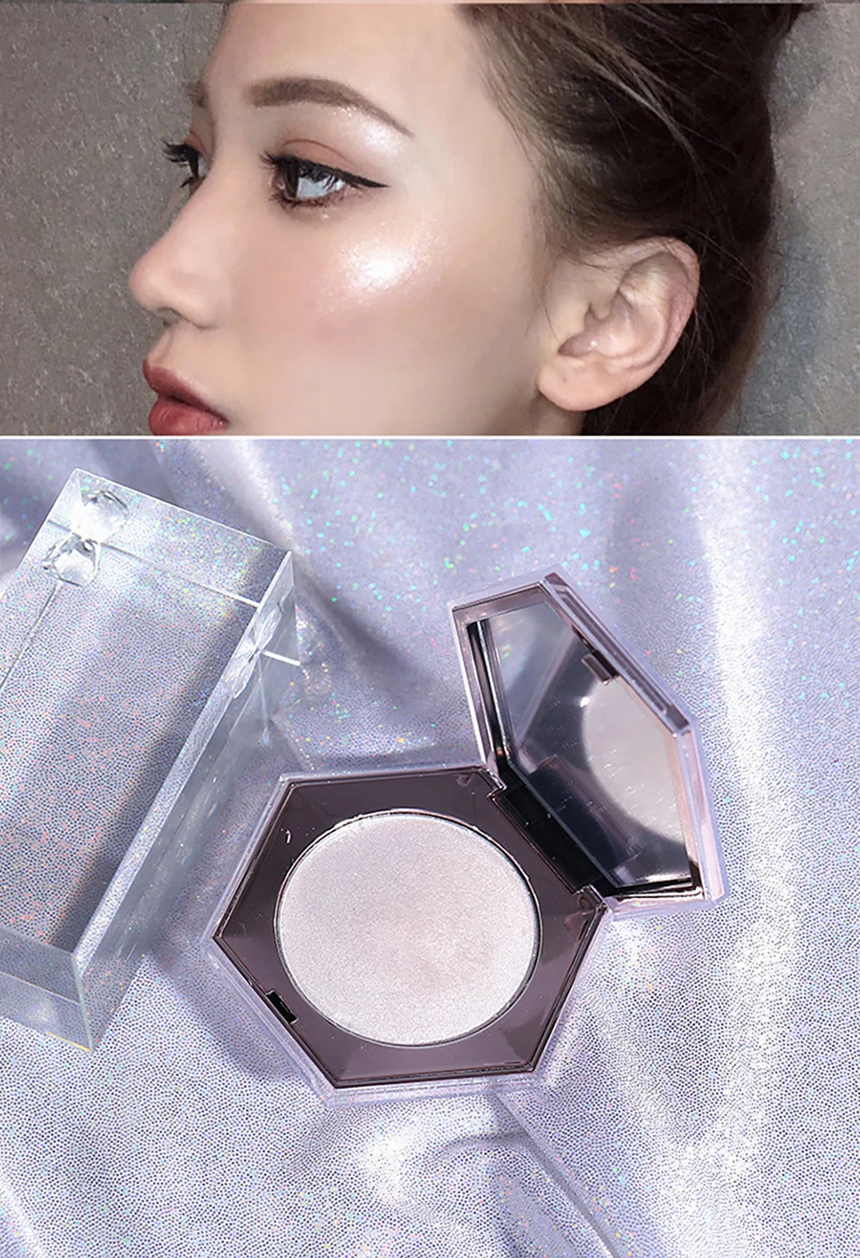 Makeup Highlighter Diamond Power Illuminator Makeup Palette Sparkling Facial Hightlight Makeup Glow Face Shimmer Powder BodyBase