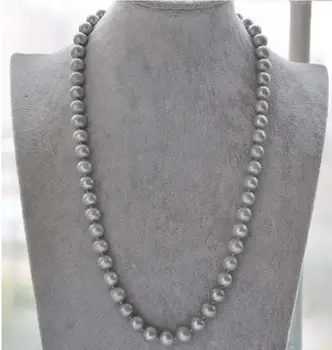 

Free shipping AAA 9-10mm natural tahitian gray pearl necklace 925silver white gold 20 inch