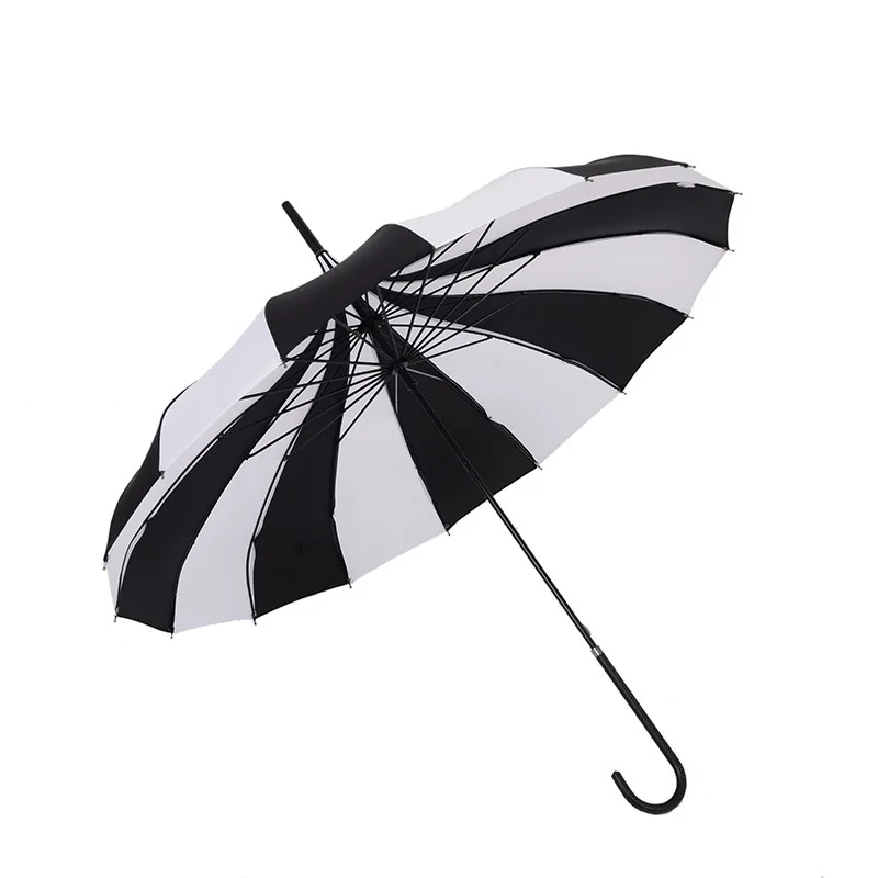 

1PC Black And White Umbrellas Women Big Large long Handle Gothic Classical Windproof Tower Pagoda Rain Umbrella