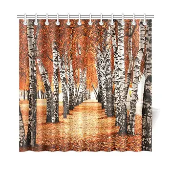 

Autumn Birch Tree Forest Waterproof Shower Curtain Decor Fabric Bathroom Set with Hooks, 72(Wide) x 72(Height) Inches