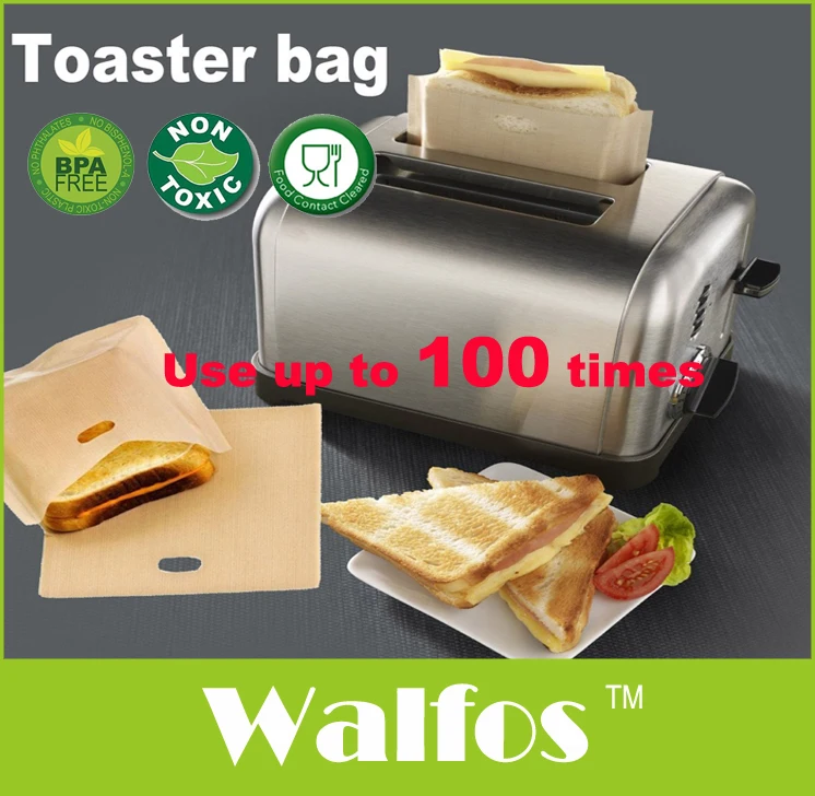Walfos 3 Pieces 16*16.5CM Heat Resistant Non Stick Toast Bread Bags Bread Grill Microwave Bags Reusable Toaster