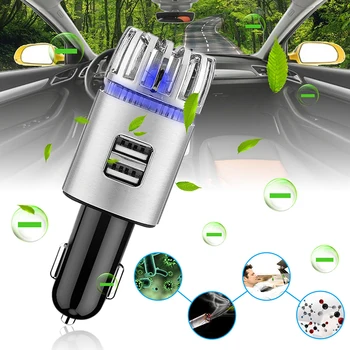 

2 in 1 Car Dual USB Fresh Hot Selling Mini Auto Fresh Air Ionic Oxygen Bar Ozone Ionizer Cleaner Dual USB Port Car Air Purifier
