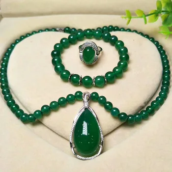 

2020 925 Silver Chalcedony Ring Bracelet Pendant / Necklace Fashion Jewelry Set