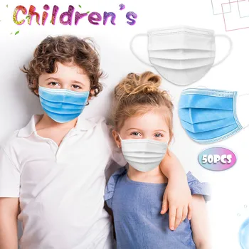 

Fast Delivery Children's Mask Solid Color Disposable High-quality Mask 25 Blue +25 White Breathable Facemask Mascarilla Masque
