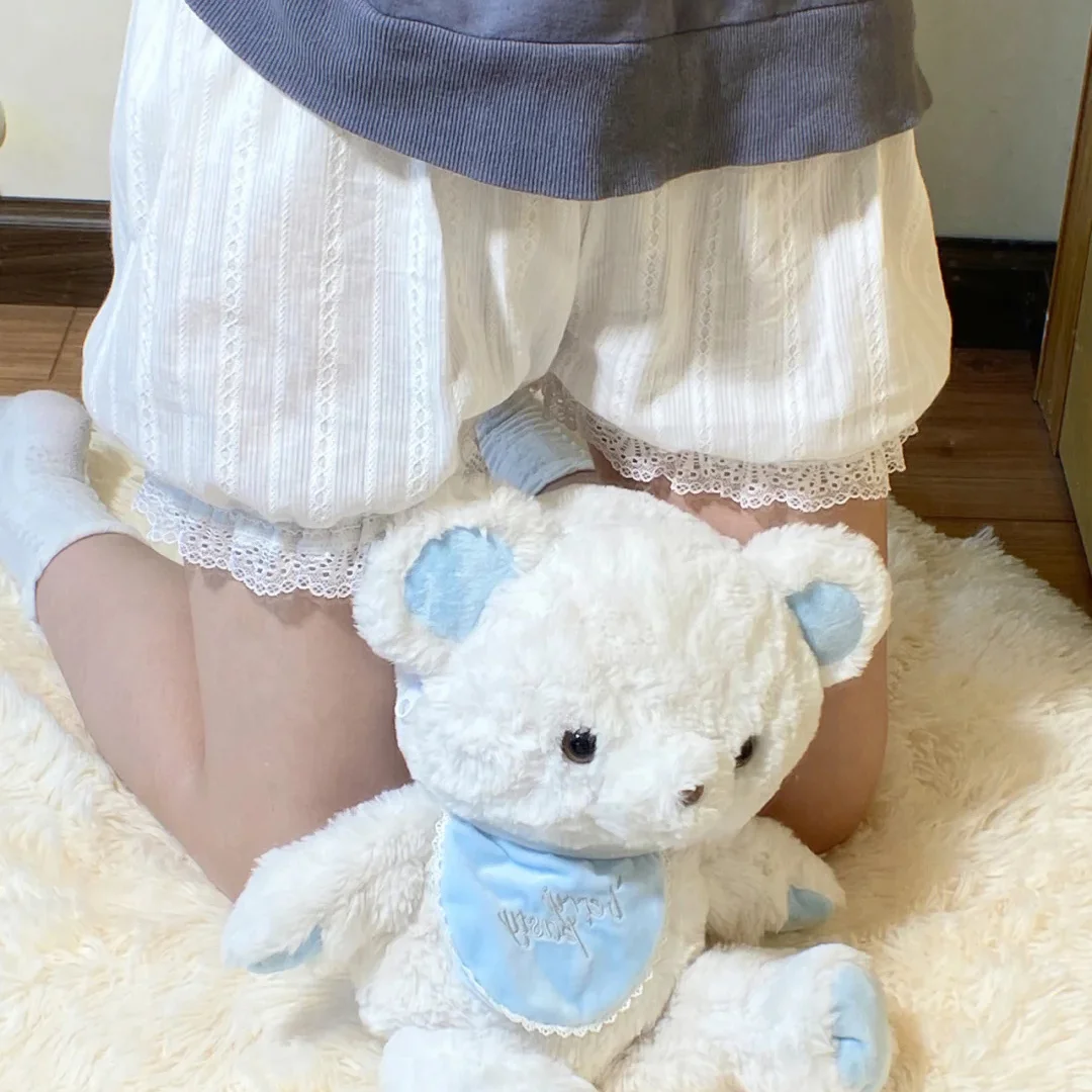 Pure Cotton Knickers Women Girl Safety Pants Lolita Shorts Pumpkin Style Panties Summer Kawaii White Vintage Victorian Bloomers safety pants high waist panties high waist underwear cotton panties
