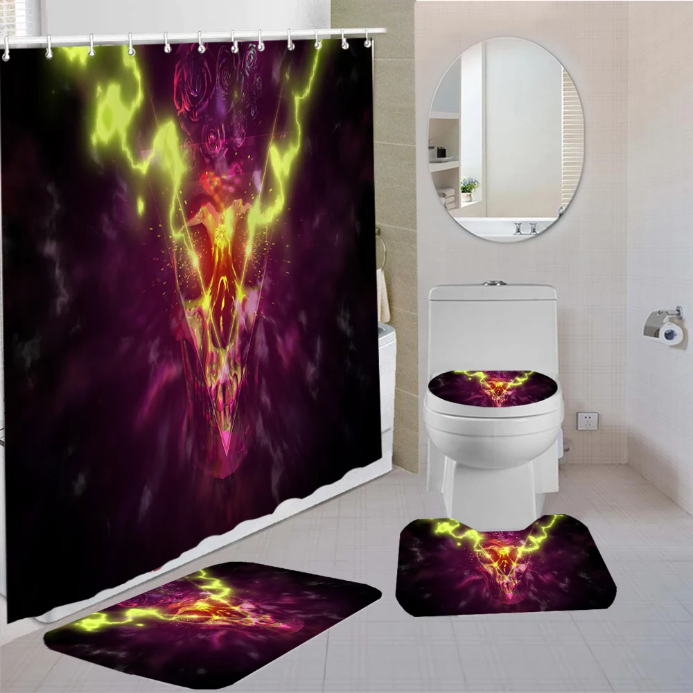 

3D Printed Psychedelic Horror Bathroom Waterproof Shower Curtains Anti-slip Rug Toilet Lid Cover Bath Mat Hooks Accessory Set