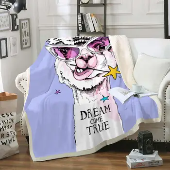 

Alpaca Throw Blanket Cartoon Animal Sherpa Fleece Blanket for Kids Cute Funny Pet Soft Bedspread Boys Girls Thin Quilt on Bed