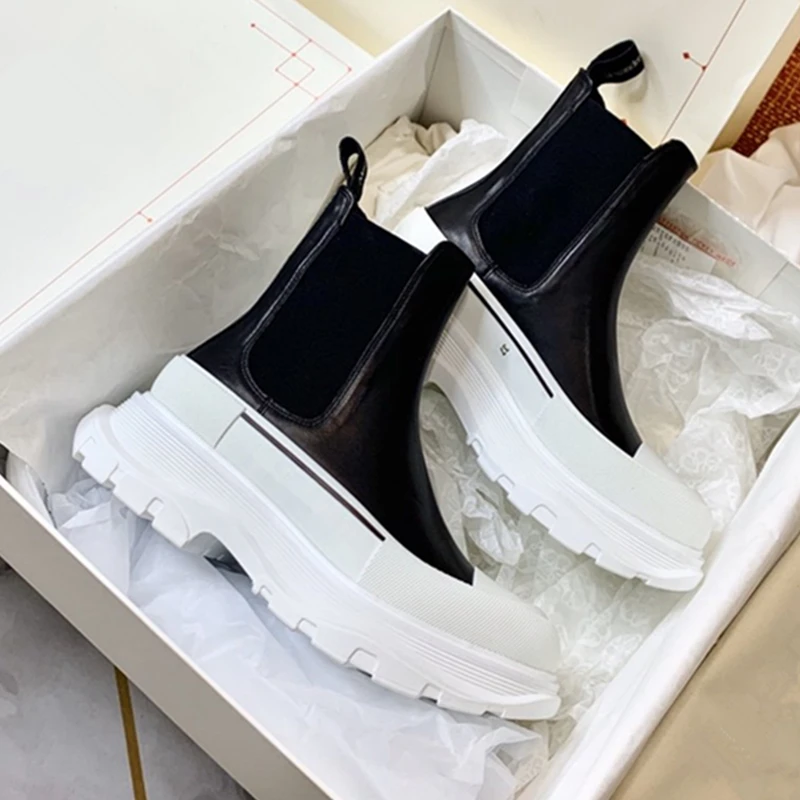 

Platform Wedges Women Ankle Boots Round Toe Slip Women Short Boots Brand Leather Flats Botas Femininas Snow Boots Coboy Boots