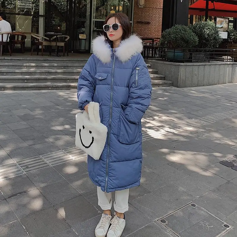 

2019 Winter Cotton-padded Clothes Large Fur Collar Mid-length Multi-color over-the-Knee down Jacket Cotton-padded Clothes Women'