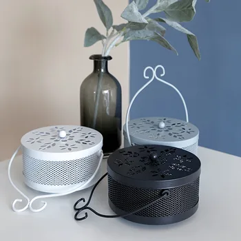 

Wrought Iron Hollow Out Mosquito-repellent Incense Box Portable Bring Cover Handle Mosquito-repellent Incense Disc Household