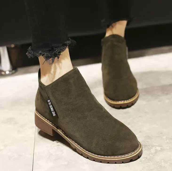 

Fashion European Style women Black Ankle Boots shoes Flats Round Toe Back Zipper Martin Boots PU Leather Woman Shoes