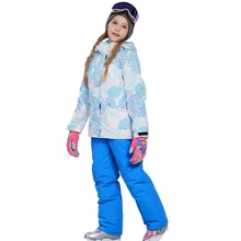Новая детская зимняя верхняя одежда для девочек-20-30 градусов, детская одежда, зимний лыжный костюм, ветрозащитная лыжная куртка+ штаны 5000