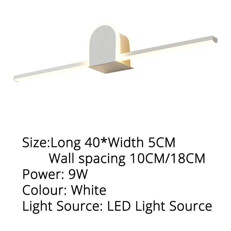 Современный 40 см 60 см 80 см светодиодный зеркальный светильник, железный кремниевый белый черный окрашенный светильник для туалетной комнаты, светильник для макияжа Wandlamp - Цвет абажура: B White 40x5cm  14W