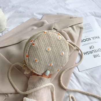 

Shoulder Woven Straw Bags Women Classic Texture Creative Delicate Design Chic Daisy Casual Small Crossbody Messenger Pouch