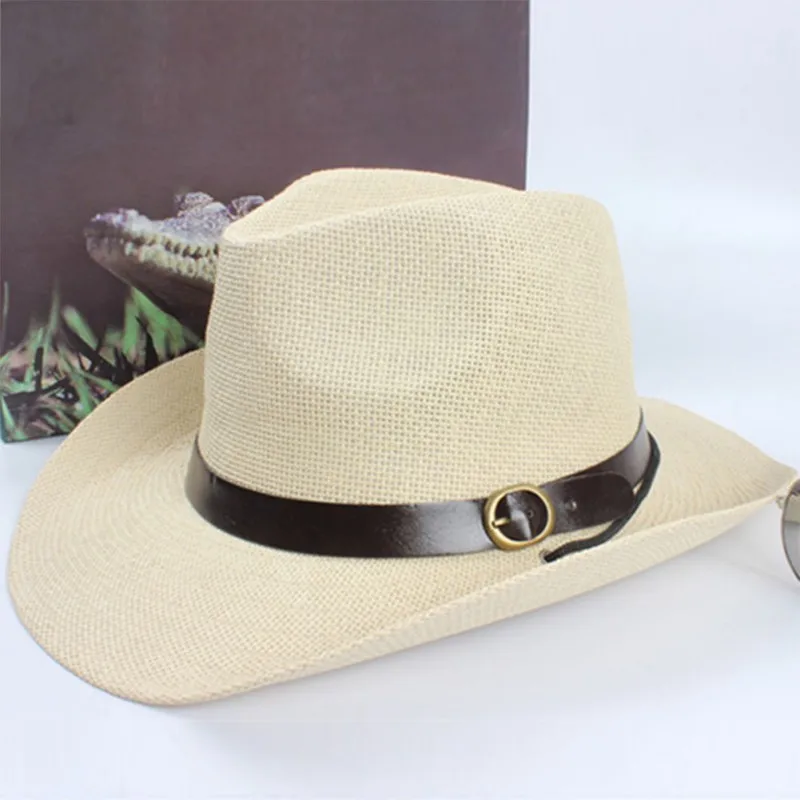 Unisex Women Cap Men Cowboy Trilby Hat Wide Brim Straw One Size Cap Hat - Цвет: MI