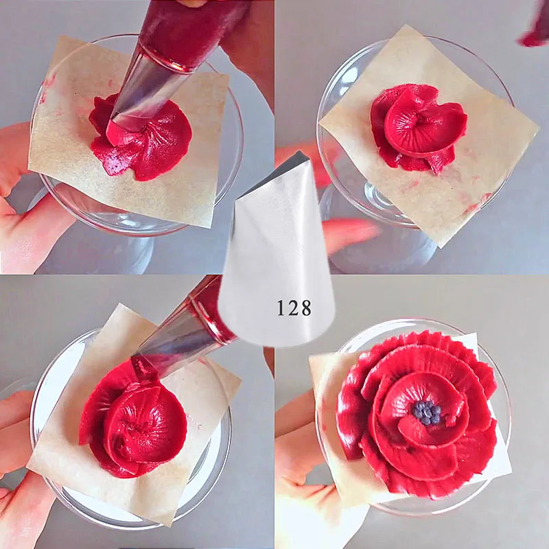 Cake Decorating Tip Set Cake Icing Nozzles Baking Nozzle Set Cake Decorating Nozzle Set 3pcs Kitchen Pastry Nozzles Rose Icing Piping Tips #126 #127 #128 Stainless Steel Nozzles Sets Cake Decorating Tools