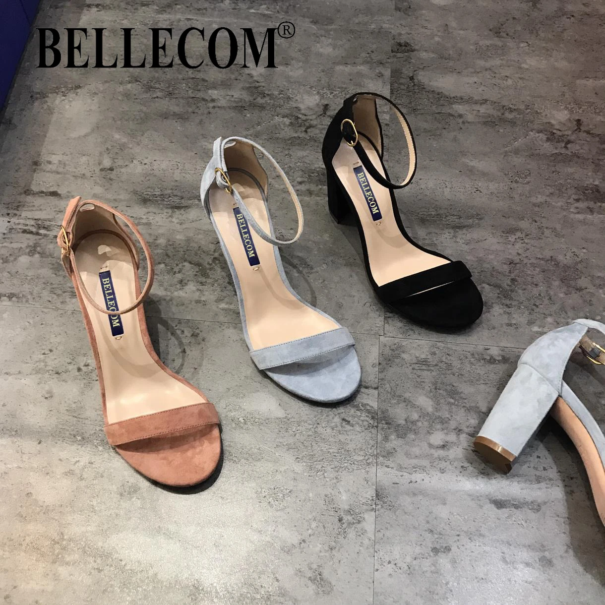 

SONFRNCH Summer 2019 new coarse-heeled women's shoes sandals outdoor cashmere leather fashion Roman buckle wedding party