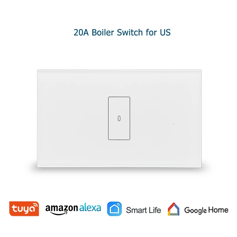 WiFi умный переключатель бойлера со стеклянной панелью 4400 Вт 20A Smart Life Tuya App дистанционное управление переключатель водонагревателя через Alexa Google Home - Цвет: White US