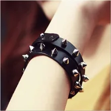 COLEMJIE хип-хоп панк-рок шипы заклепки кожаный браслет и браслеты для мужчин и женщин черные кожаные заклепки браслет модные ювелирные изделия