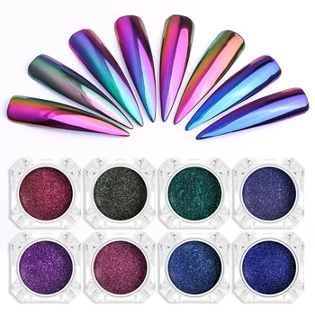 

PinPai Chrome Mirror Nail Art Powder Glitter for Chameleon Flakes Pigment Manicure Nail Tips Decoration Gel Polish Powder Dust
