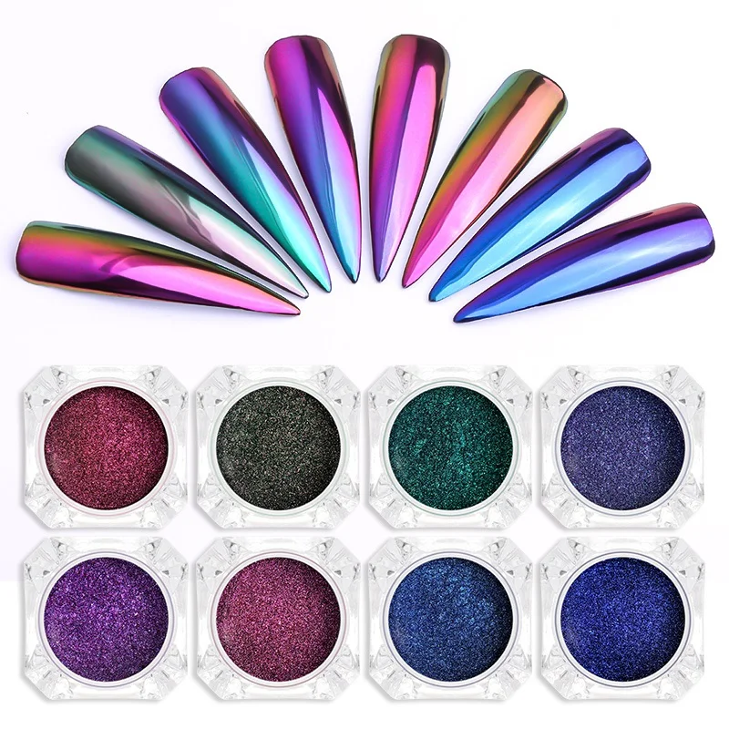  PinPai Chrome Mirror Nail Art Powder Glitter for Chameleon Flakes Pigment Manicure Nail Tips Decora