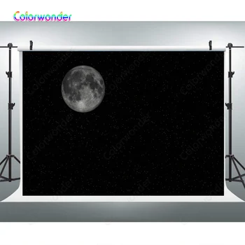 

Black Night Starry Sky Sliver Moon Universe Party Night Scenic Photography Backdrop Photo Background For Photo Studio Photophone