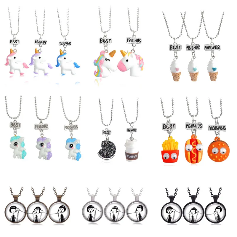 Necklace BFF Couple Jewelry Unicorn Resin Pendant Best-Friends Cute Women Biscuit Milk