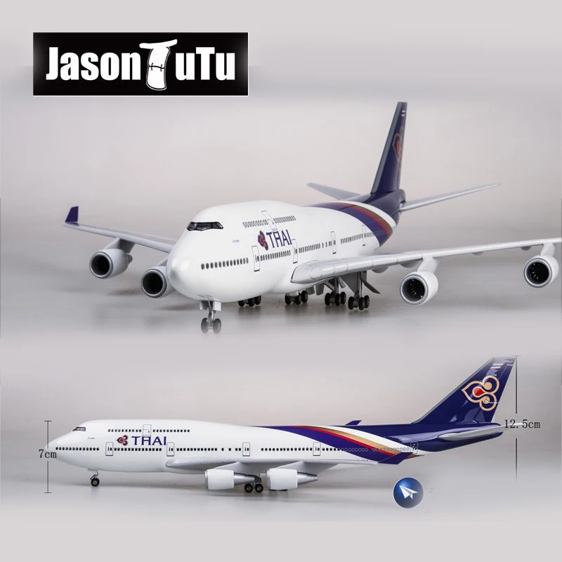 JASON TUTU 47cm THAI Boeing B747 Airplane Model Aircraft 1/160 Scale Diecast Resin Light and Wheel Plane Gift Collection