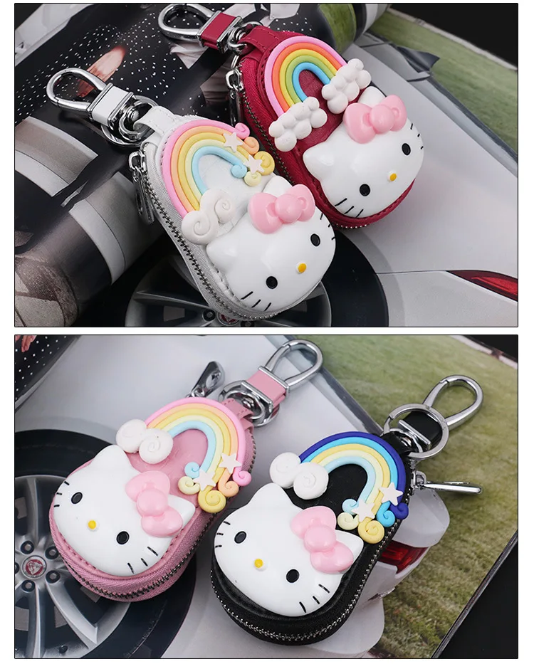 Высококачественная кожаная сумка для ключей, милая кукла hello kitty, брелок для ключей, женская сумка для ключей в виде автомобиля, мультяшная сумка для ключей, подарок для девочки