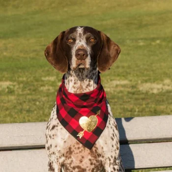 

Cotton Pet Bandana Scarf Dog Triangle Bibs for Valentine's Day, Black Red Plaid/Wave Points
