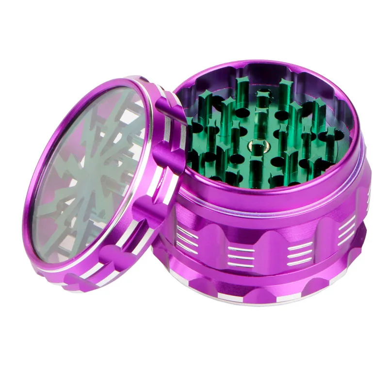 Ausma Aluminum Alloy 63MM 4-layer Herbal Spice Grinder Smoking Herb Transparent Lightning-Shaped Spice Cutter