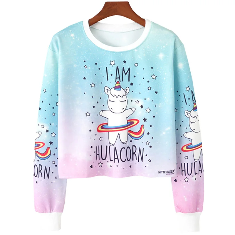 2020 New Colorful Harajuku Sweatshirt Woman Girls Crop Top Animal Letters Printing Short Hoodies Long SLeeve tee | Женская одежда
