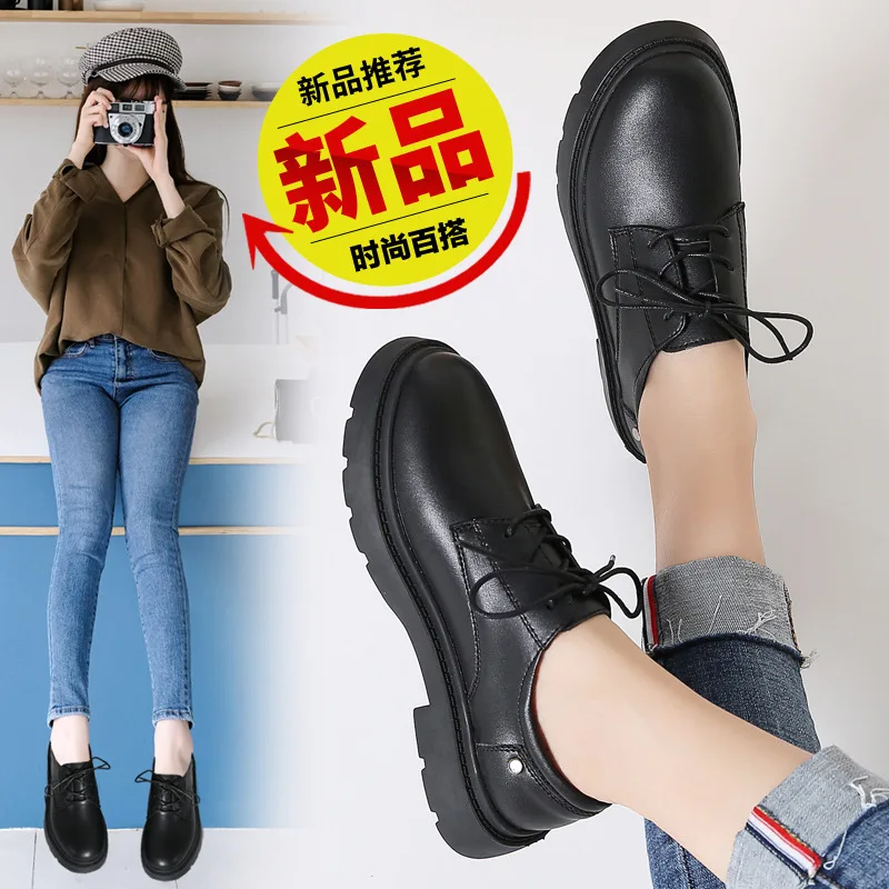 

Spring New Style Genuine Leather British-Style Retro Small Leather Shoes WOMEN'S Shoes Semi-high Heeled College Style Genuine Le