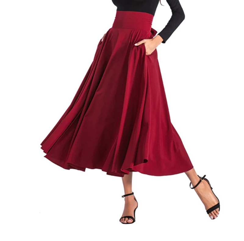 2020 New Fashion  Women Long Skirt Casual Spring  Summer Skirt womens Elegant Solid Bow-knot A-line Maxi Skirt Women Cothes (13)