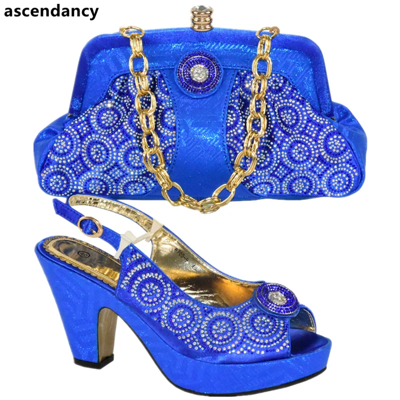 

Blue Color African Matching Shoe and Bag Italian In Women Bag and Shoes Set Italy High Quality African Wedding Shoes and Bag Set