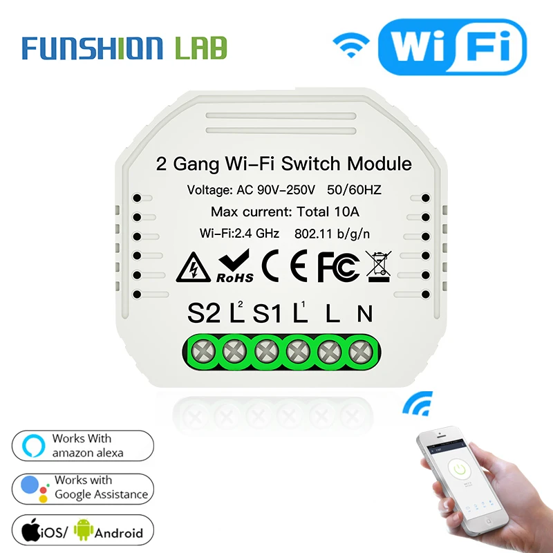 Universal Dimmer LED WLAN Modul 2 Gang 2 Way TUYA Smart Life APP f Alexa Google Universal Dimmer LED WLAN Modul 2 Gang 2 Way TUYA Smart Life APP f Alexa Google