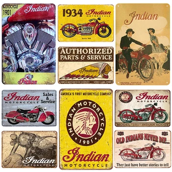 

Vintage Motor Sign Indian Style Shabby Rectangle Metal Plaque Art Iron Painting Sticker For Garage Motorcycle Club Plate Posters