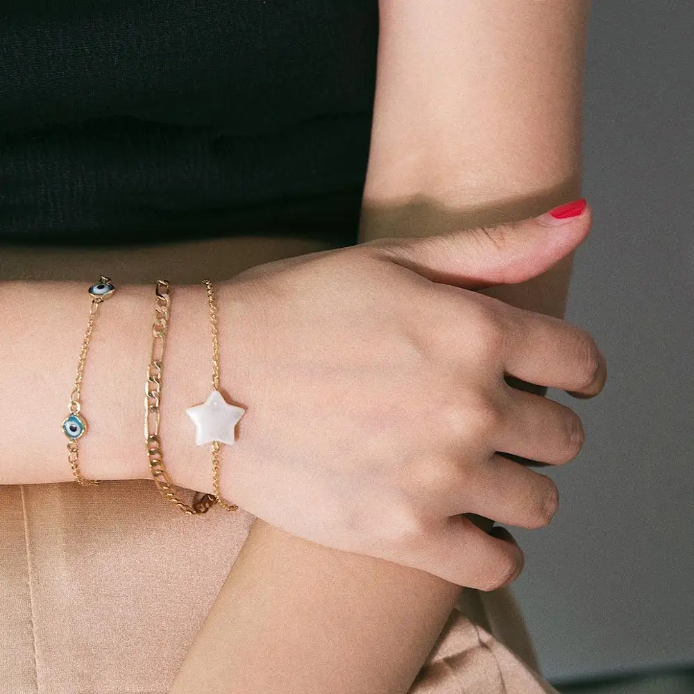 

3pcs/set Fashion Exaggerated Imitation Pearls Star-shape Bracelets Simple Metal Chain for Women Personality Jewelry Accesories