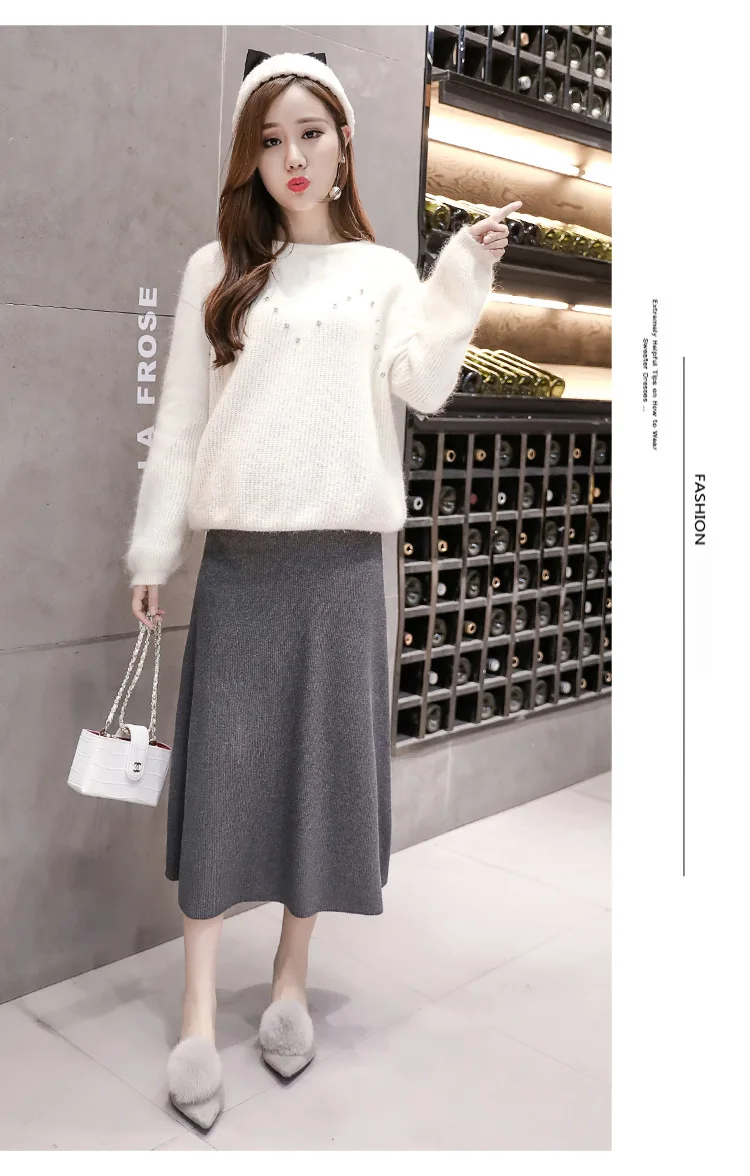 Maternity Skirt for Pregnant Women Autumn and Winter Belly Support Knitted High Waisted Pregnancy Skirts JOYRAY.B