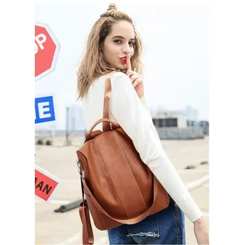 

Female backpack mochila feminina casual Anti-theft Women Leather Backpack Female Shoulder Bag Sac A Dos Travel Back Pack @9