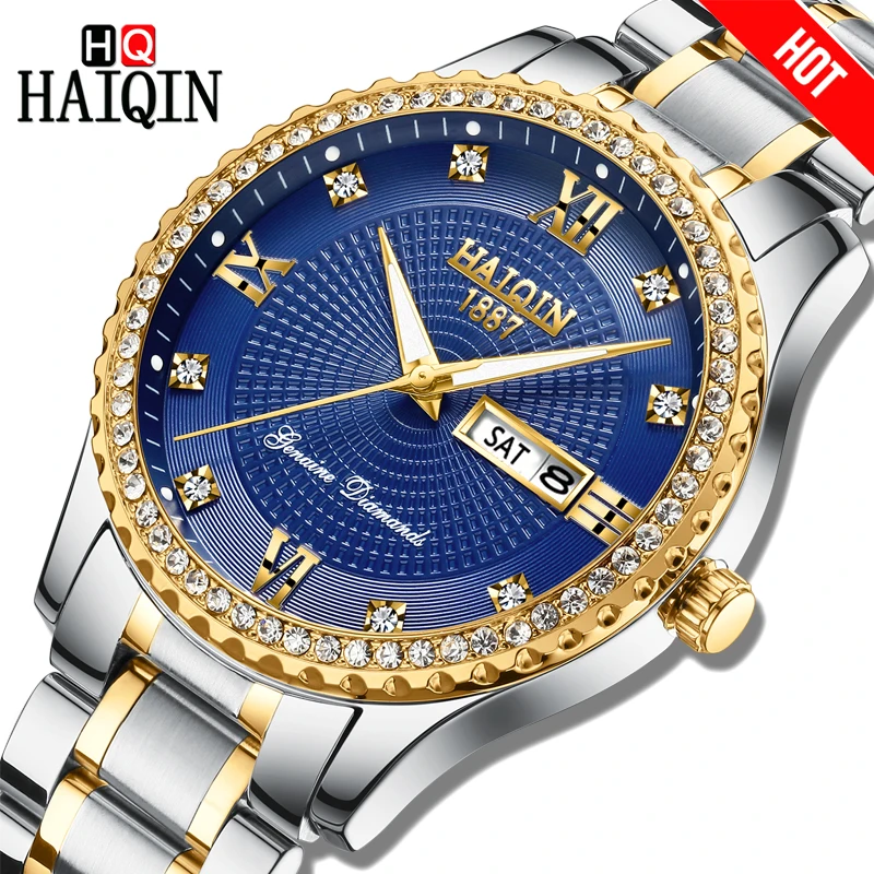 

HAIQIN New men watch business Quartz diamond luxury brand man wristwatch military waterproof Sport watches Relogio Masculino+Box